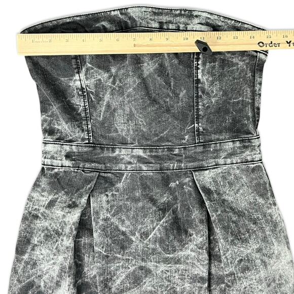 Vintage Y2K French Connection Denim Charcoal Gray Acid Wash Strapless Dress Sz 8 - Picture 4 of 14